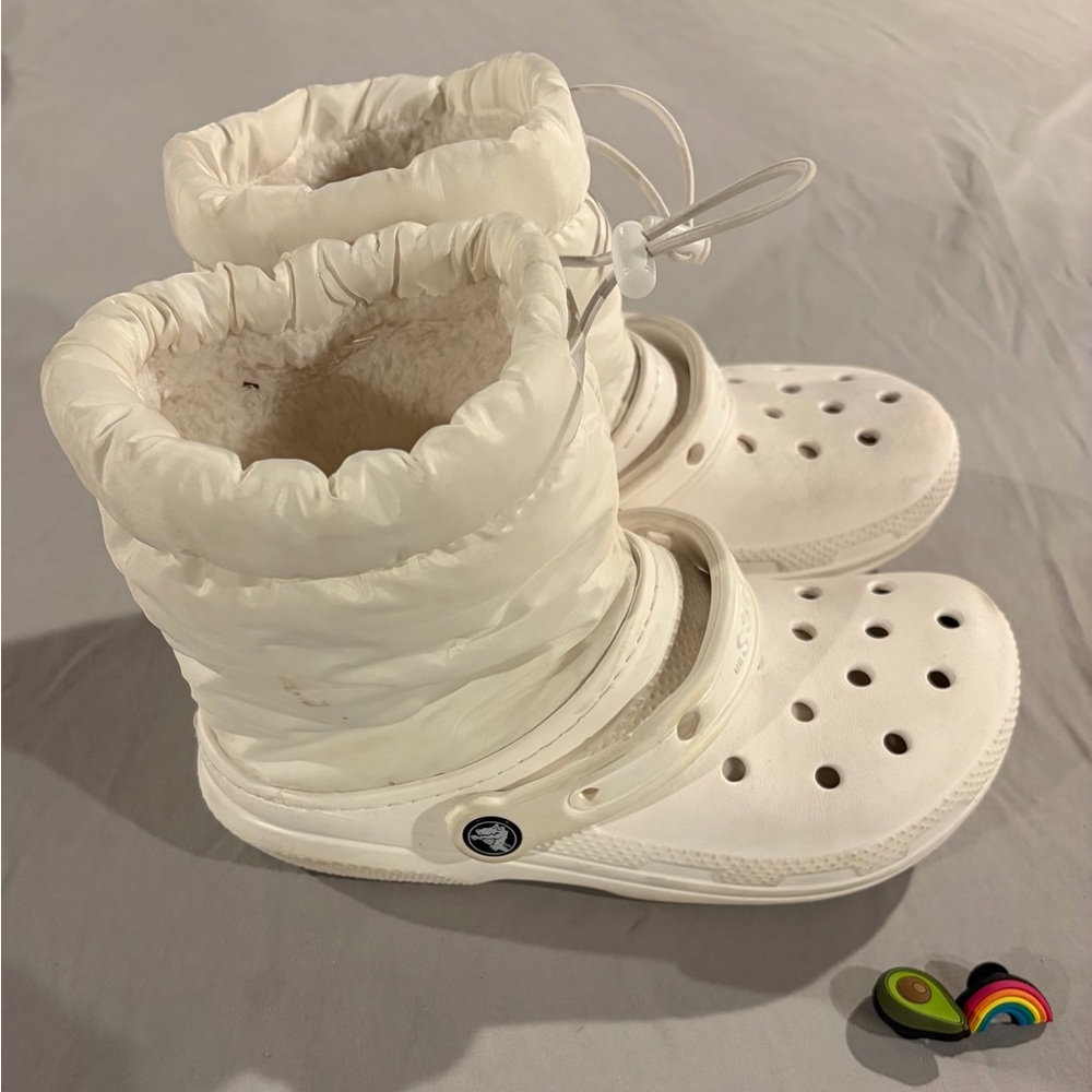 CROCS White Fuzz-Lined Winter Puff Clog Boots - Picture 2 of 7